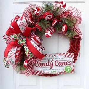 Candy Cane Christmas Wreath for Front Door